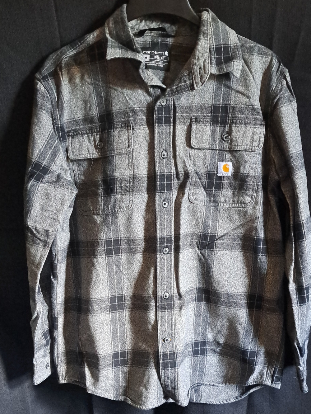 Carhartt Black and Gray Plaid Flannel Shirt